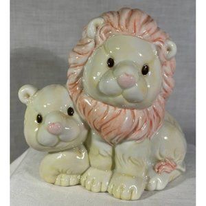 Vintage ENESCO 1997 Ceramic Lion With Cub Piggy Bank Money Box Bank